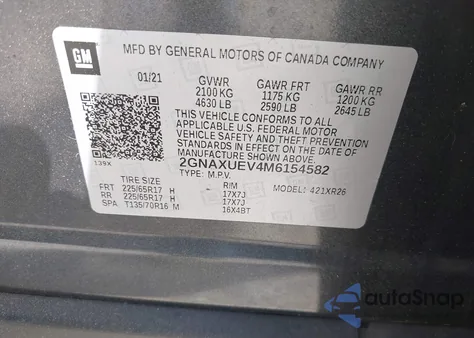 2021 Chevrolet Equinox Awd Lt from USA, damaged, VIN 2GNAXUEV4M6154582